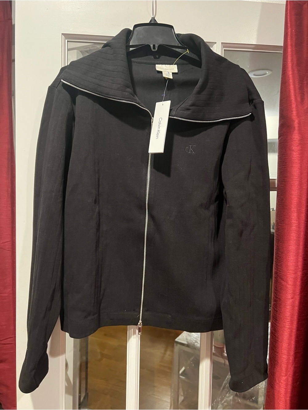 Calvin Klein Jeans Black Zip-Front Funnel Collar Sweater Jacket